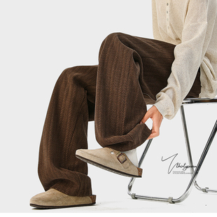 V37美式美拉德色系做旧灯笼裤男秋季潮牌宽松直筒阔腿休闲长裤子