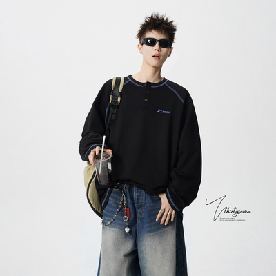 V37美式复古撞色拼接卫衣