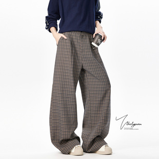 裤 V37老钱风松弛感千鸟格纹西裤 街头显瘦垂感阔腿西装 美式 男春季