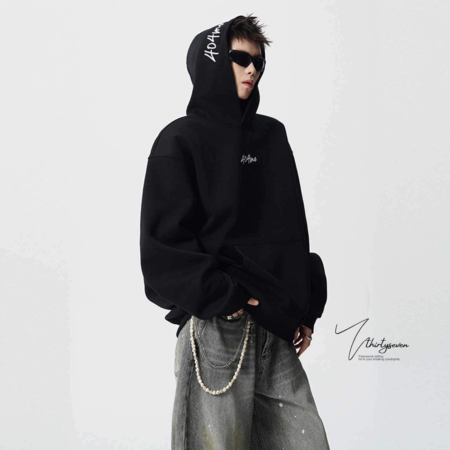 美式潮牌手写字母刺绣连帽卫衣