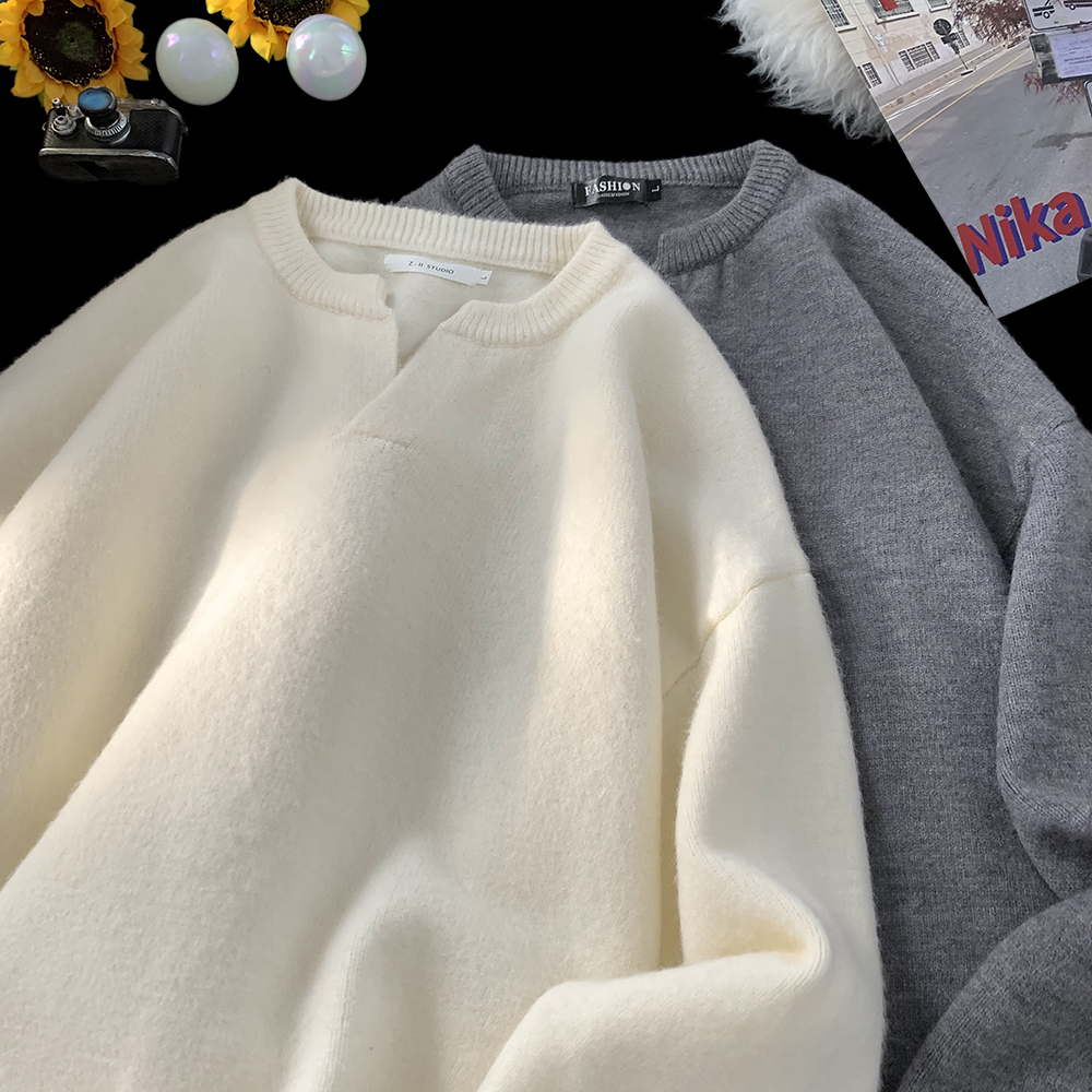 美式慵懒感V领打底衫毛衣男