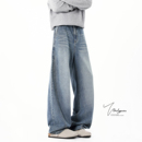 男秋冬高级感cleanfit宽松直筒阔腿裤 V37美式 复古水洗做旧牛仔裤