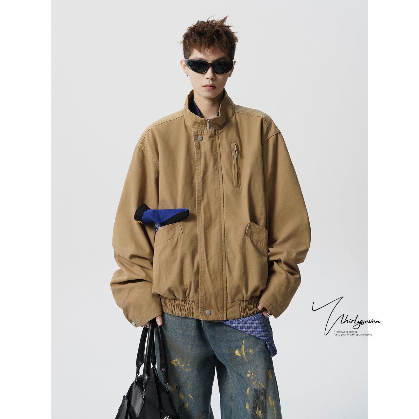 美式复古bomber立领飞行员夹克