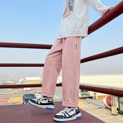 Летние брендовые трендовые штаны для отдыха, оверсайз, в корейском стиле, свободный прямой крой