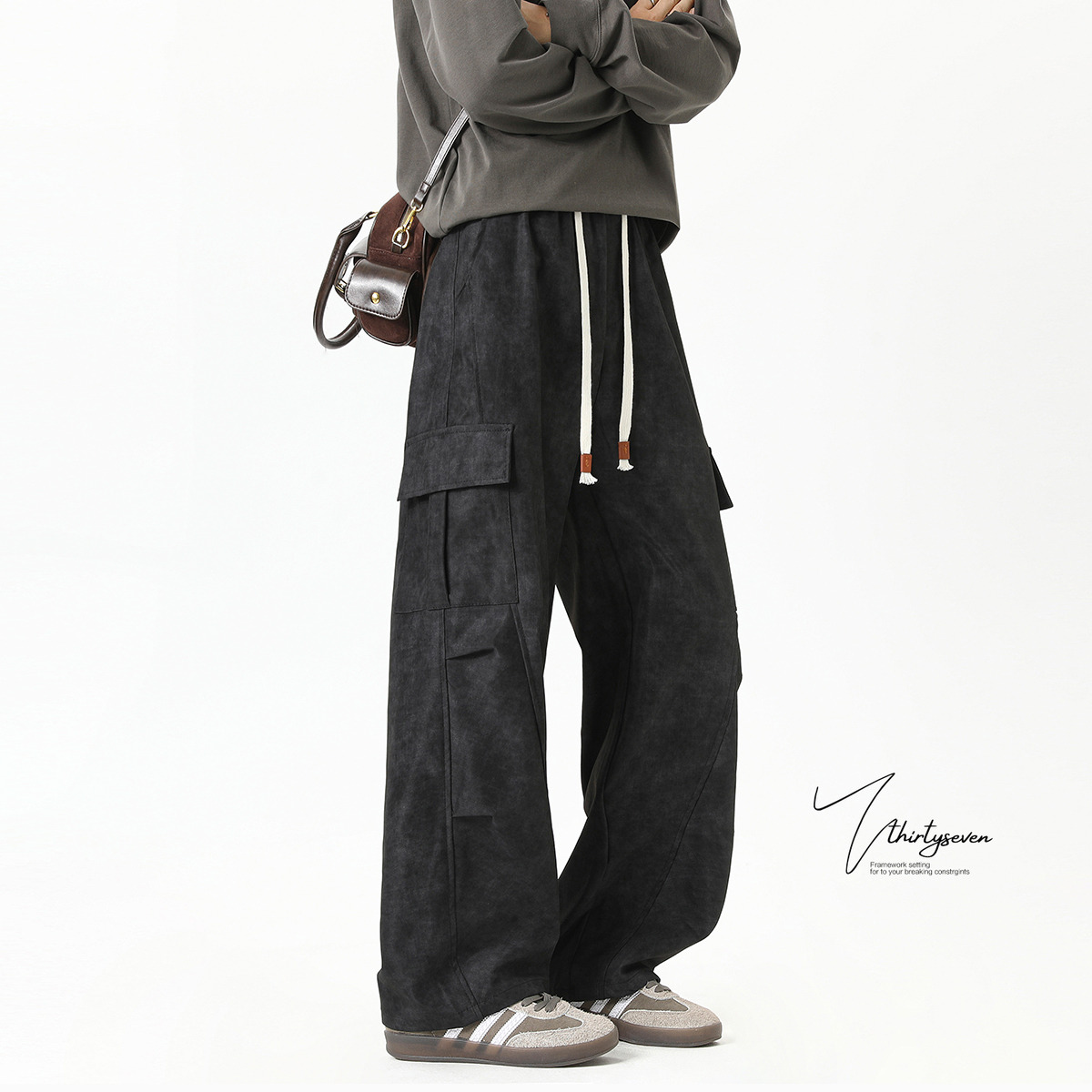 V37美式复古扎染裤子男款2