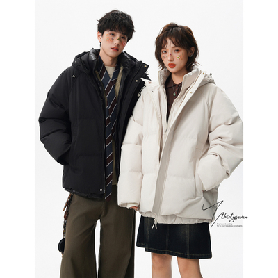 美式假两件设计连帽加厚棉服男款