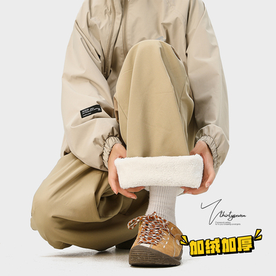 美式设计感压褶保暖棉裤子男