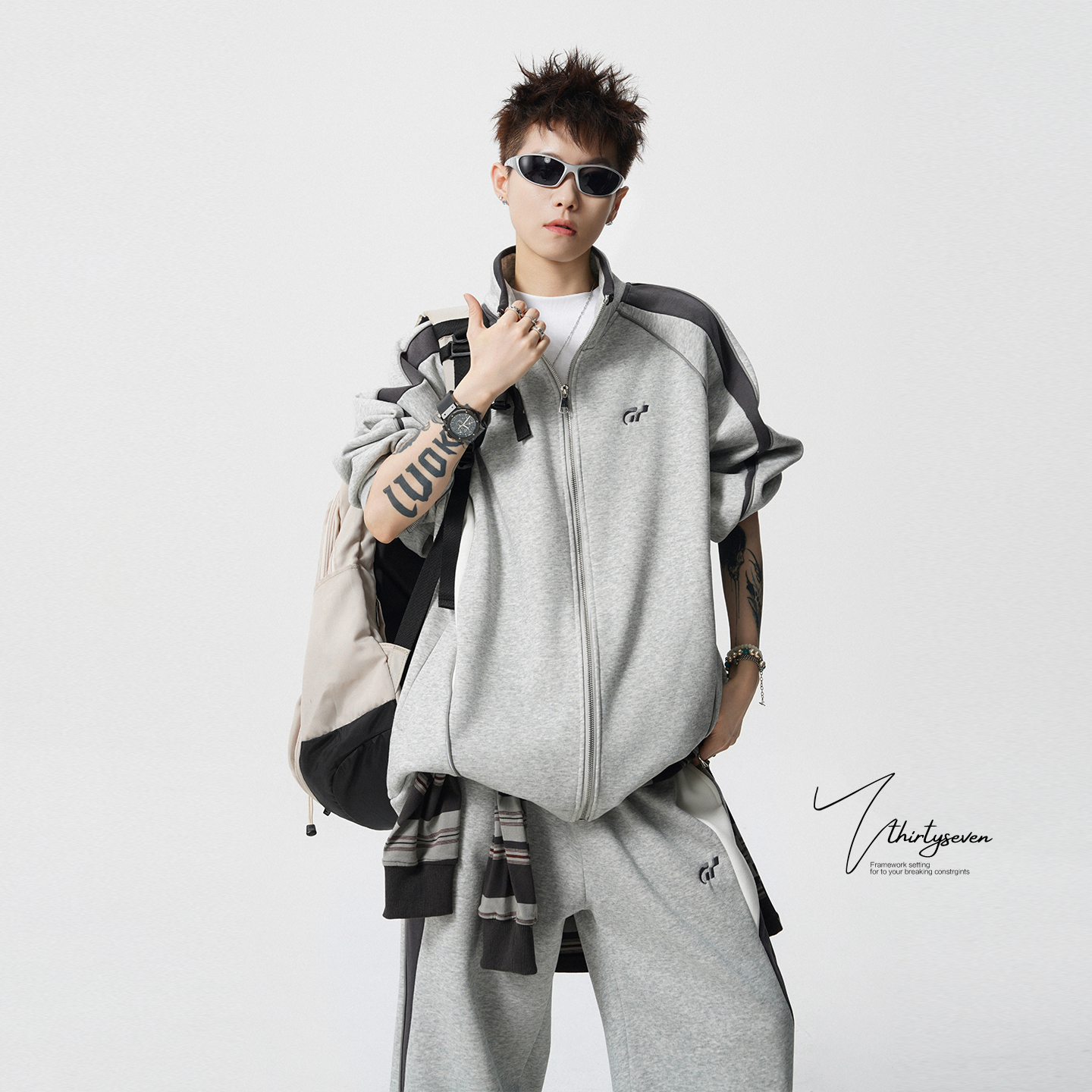 美式复古立领休闲运动套装