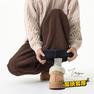 V37美拉德加绒加厚灯芯绒休闲裤男冬季慵懒风简约保暖直筒长裤子
