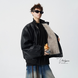 防风保暖立领棉衣外套 美式 V37高街痞帅bomber皮夹克棉服男款 冬季