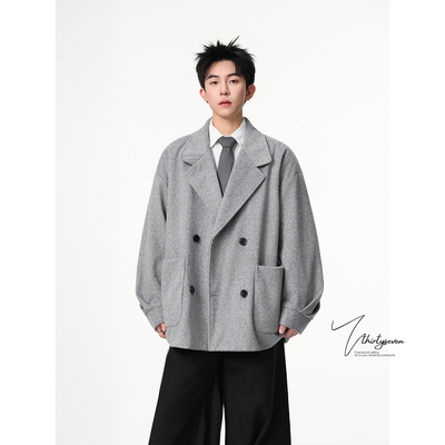 V37美式短款毛呢大衣男款