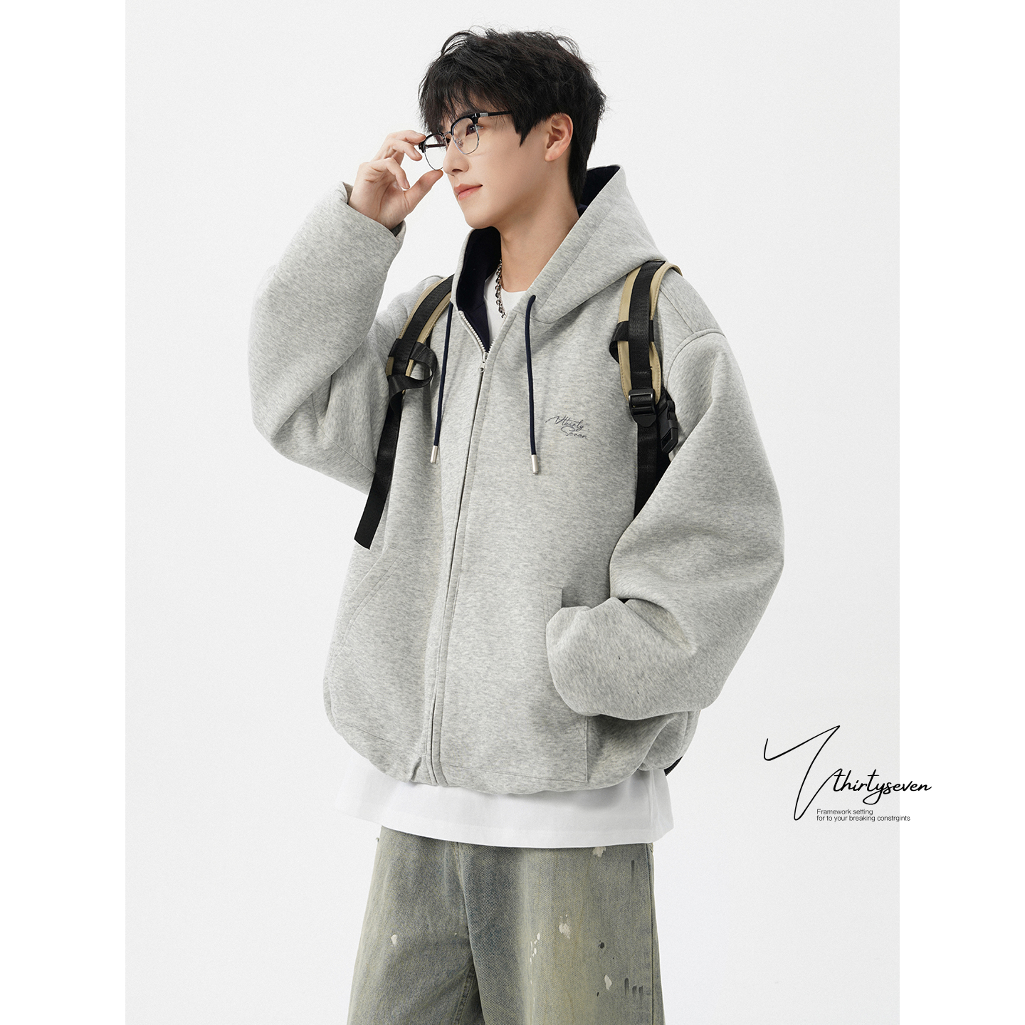 美式重磅连帽开衫夹克