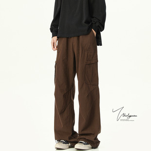 子高街复古休闲长裤 美拉德棕色工装 hiphop大口袋伞兵裤 男秋美式 裤
