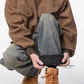 潮牌街头直筒宽松阔腿长裤 V37美式 春季 男款 子 复古水洗做旧牛仔裤