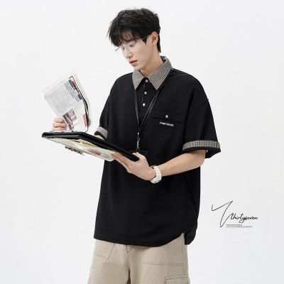 V37假两件polo衫短袖t恤