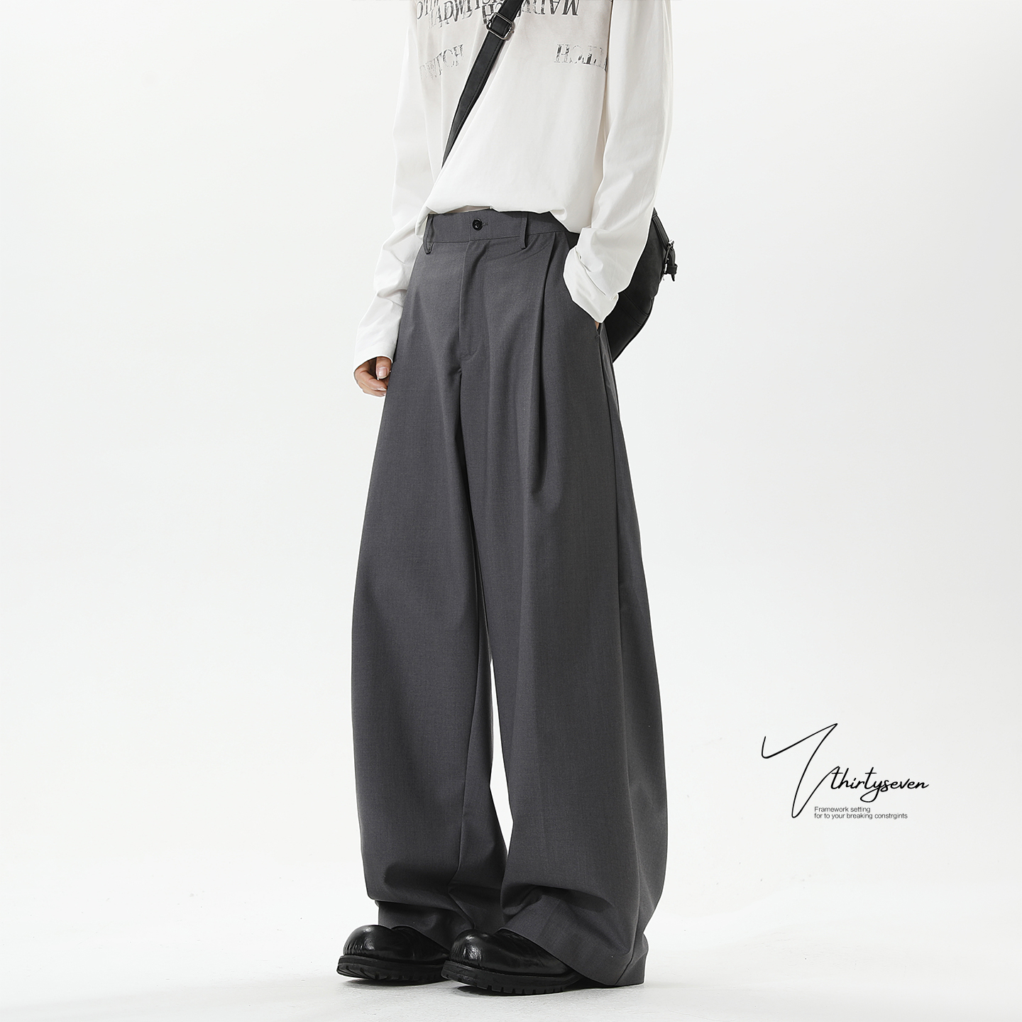 美式cleanfit打褶阔腿西裤男