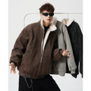 V37美拉德咖色设计感铆钉皮棉服男冬季 高街痞帅绒毛翻领加厚棉衣