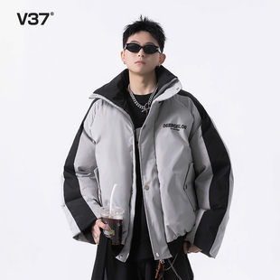 加厚痞帅棉袄高街情侣面包服棉衣 2025新款 V37美式 棉服外套男冬季