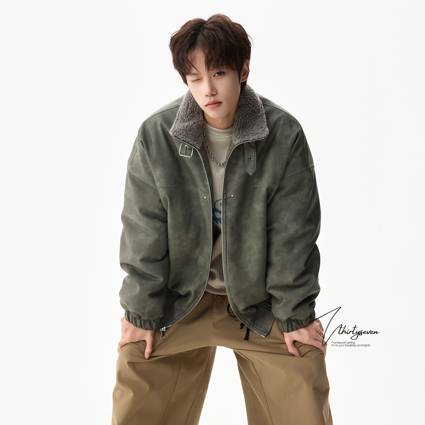 美式复古机车PU皮加厚棉衣男冬