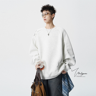 oversize上衣 高街潮牌情侣套头衫 V37美式 重磅解构圆领卫衣男秋季