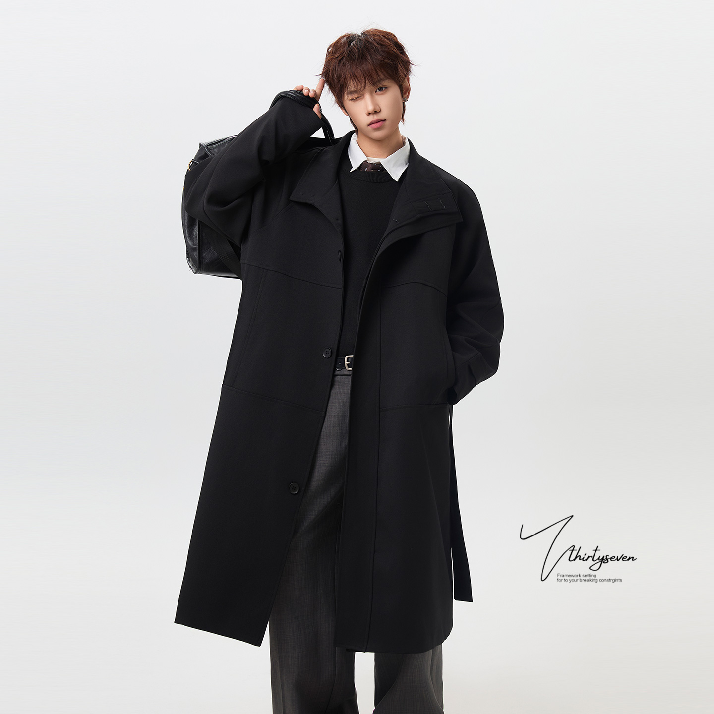 美式解构拼接设计感过膝风衣男