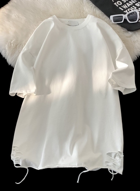 美式cleanfit白色短袖t恤男春重磅基础款简约宽松圆领五分袖体恤