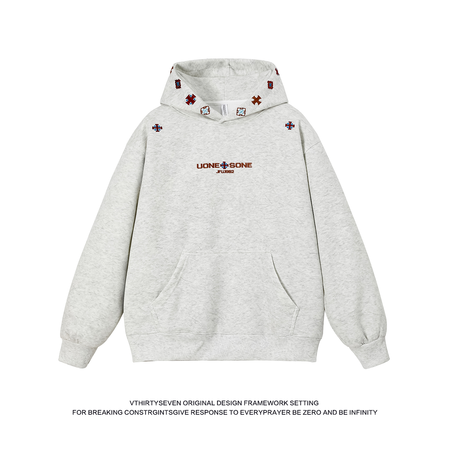 V37美式设计感小众刺绣连帽卫衣