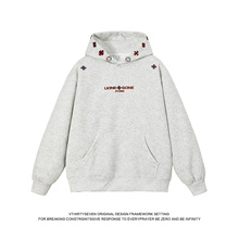 V37美式设计感小众刺绣连帽卫衣男秋冬潮流重磅加绒宽松休闲上衣