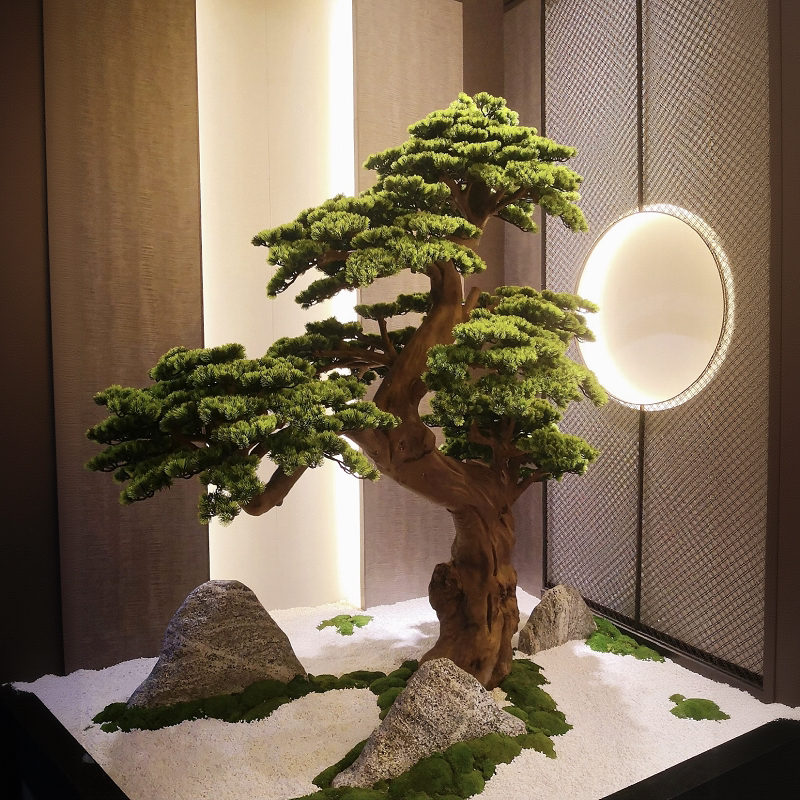 仿真雕刻松树客厅酒店落地装饰