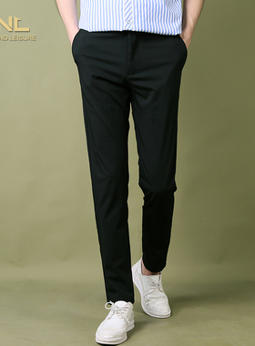 DNL黑色裤子男 夏季薄款长裤 修身小脚韩版 商务休闲西裤免烫弹力