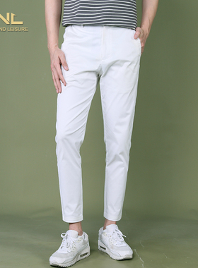 夏季薄款休闲白色九分裤男修身韩版小脚百搭 纯棉弹力9分裤子男潮