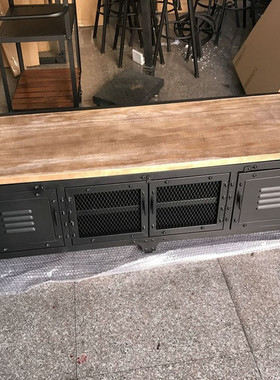 美式复古工业铁艺实木电视柜置物架客厅展示柜储物柜做旧地柜矮柜