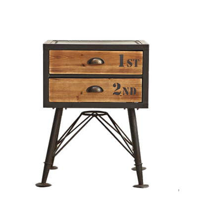 美式loft复古做旧铁艺实木床头柜