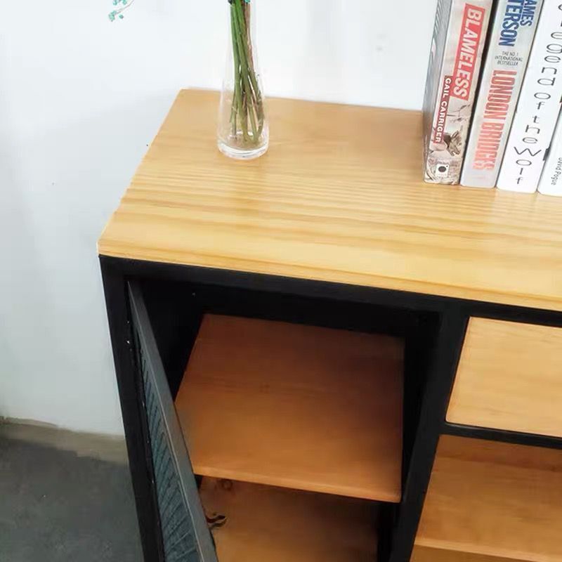 工业风铁艺餐边柜实木多功能储物柜美式乡村厨房碗柜收纳酒水柜子