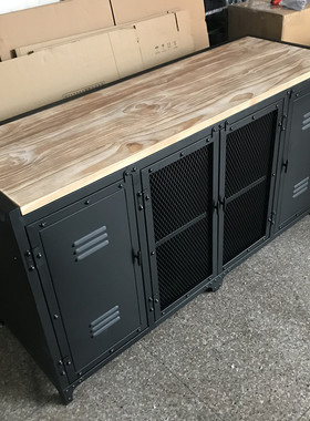 LOFT工业风餐边柜铁艺储物柜子茶水台复古做旧餐厅备餐柜酒吧酒柜