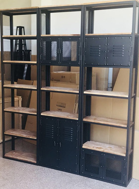 屏风隔断置物架书架工业玄关格子架美式loft办公室铁艺隔板架子