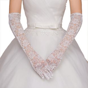 婚纱手套长款红色新娘礼服短款旗袍秀禾服配件蕾丝结婚秋冬季包指