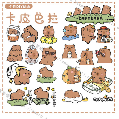 卡通卡皮巴拉车窗头盔防水可爱电动车装饰摩托汽车身划痕遮挡贴画