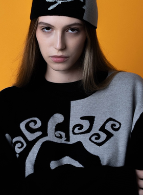 【法国】HELAS 25WIN DIEU GREC CREWNECK KNIT黑灰拼色针织衫