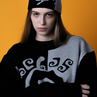 25WIN HELAS 法国 KNIT黑灰拼色针织衫 GREC CREWNECK DIEU