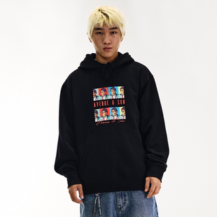 AVENUESON大道之子2025秋冬黑色经典 电影致敬印花套头连帽卫衣