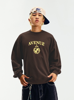 AVENUESON大道之子2025双色学院风徽章LOGO圆领套头卫衣