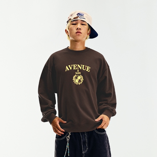 AVENUESON大道之子2025双色学院风徽章LOGO圆领套头卫衣