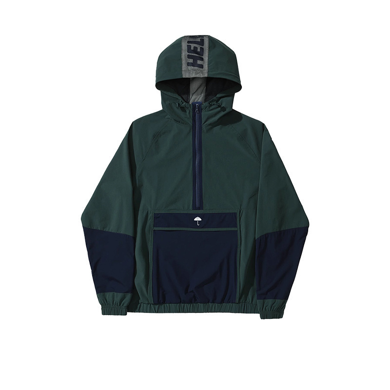 [法国尼龙网眼半拉链连帽夹克