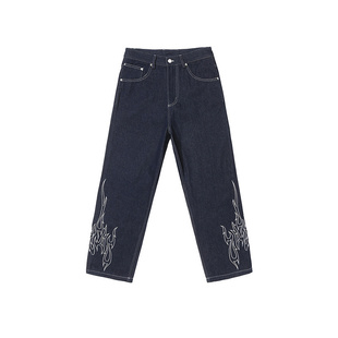 HELLASS Helas DENIM宽松深蓝色直桶休闲牛仔长裤 法国