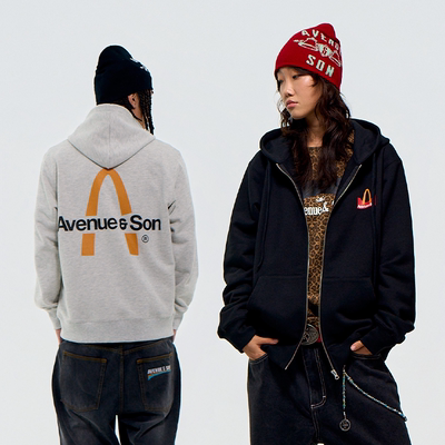 AVENUE&SON大道之子2025双色拱门反转U池滑板印花拉链连帽卫衣