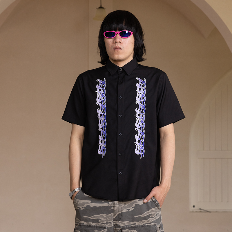 AVENUESON大道之子2025条纹光谱y2k风格黑色衬衫