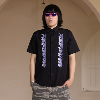 AVENUESON大道之子2025条纹光谱y2k风格黑色衬衫