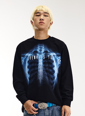 AVENUESON大道之子2025 X光透视骨架印花纯棉长袖T恤