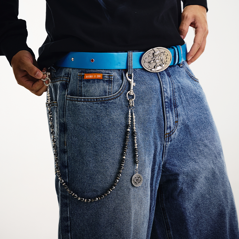 AVENUESON大道之子2025黑胆石锌合金LOGO裤链Y2K风格百搭配饰配件